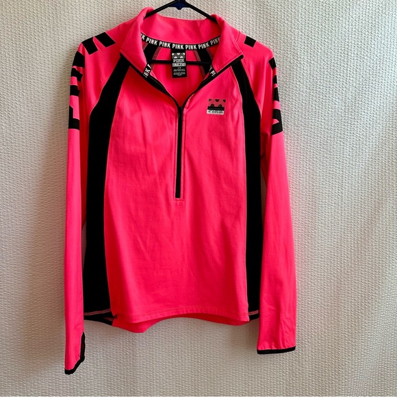 PINK Victoria's Secret Women’s Pink/Black 1/4 Zip Pullover Size: L - Picture 1 of 5